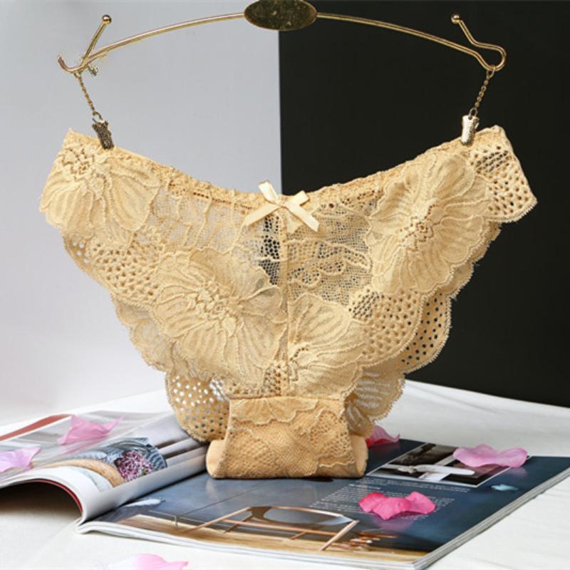 Lace Flower Low-Rise Sexy Briefs Solid Color Cute Bowknot Women's Underwear Soft Breathable Girls Panty