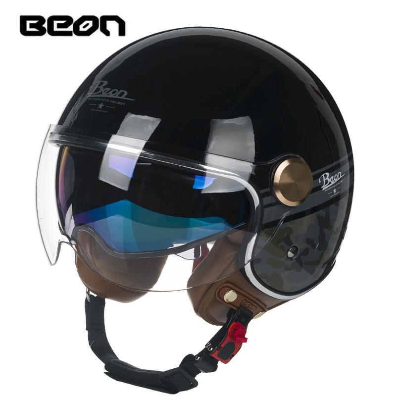 BEON Double Lens Motorcycle Half Helmet Men and Women Motorcycle Retro Helmet Four Seasons General Summer