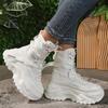 White Chunky Platform Motorcycle Boots Women Buckle Lace Up Thick Bottom Ankle Boots Woman 2025 Autumn Fashion Vulcanized Shoes