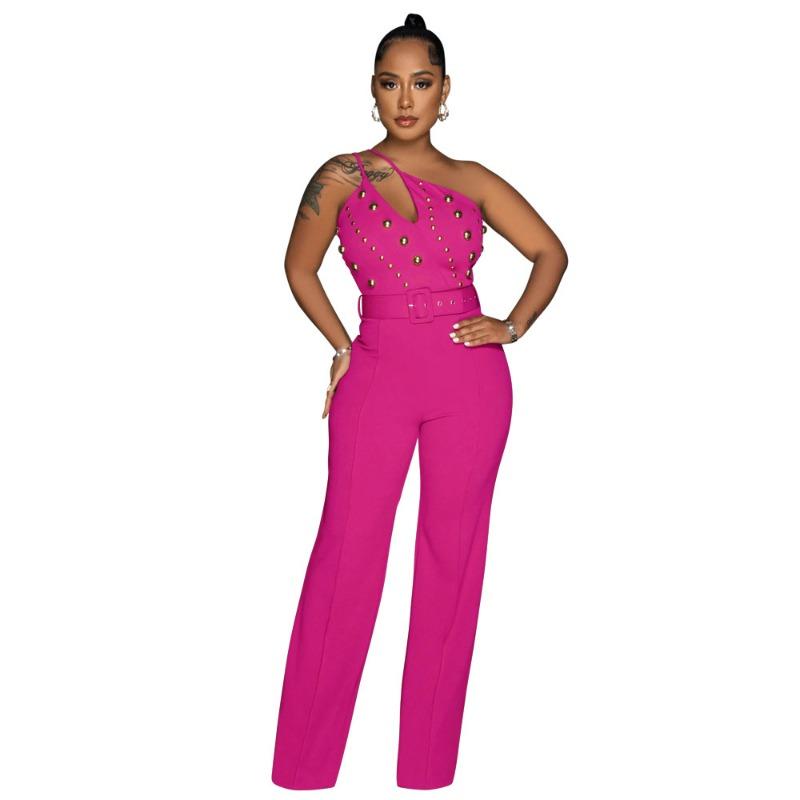 Women's New Fashion Solid Colour Jumpsuit Slim One-shoulder Wide-legged Trousers Models