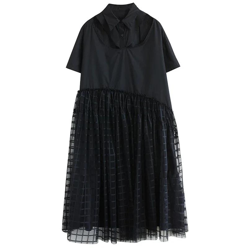 

XITAO Лоскутное повседневное женское платье с коротким рукавом WLD11788 One Size чёрный