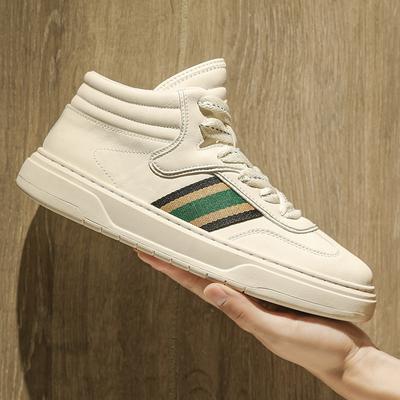Neue Schuhe für Herren Leder Freizeitschuhe Frühling Weiß Gestreift Flache Skateboard Schuhe Jugend Trend Leder Sneaker