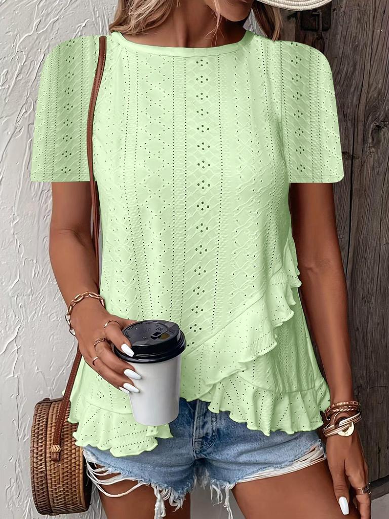 2025 Spring/Summer Women's Solid Color Casual Crew Neck T-Shirt