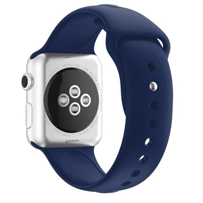 Bracelet Compatible Apple Watch 42mm 44mm 45mm 49mm Serie 8 7 6 5 4 3 2 1 SE Ultra- Taille L - Silicone Bleu Foncé Souple Phonilli