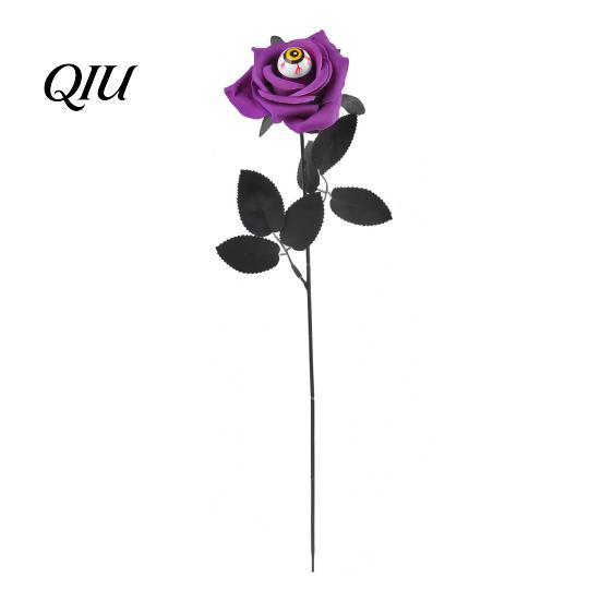 Cascading Green Leaves Decor Halloween Flowers with Eyeball, Fake Bouquet Roses, Artificial Water-free Flower Decoration Stems for Vase