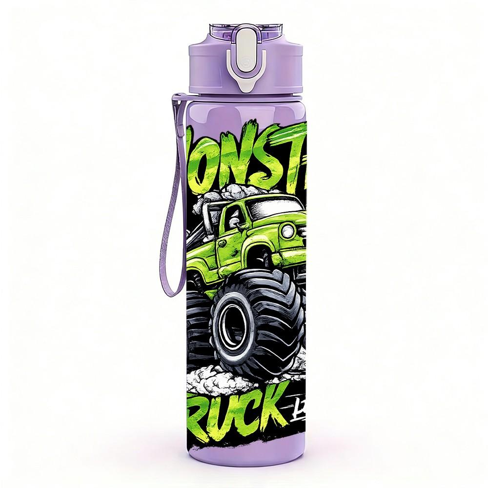1 ks Monster Truck Terénní vozidlo Umění 750 ml Barevná plastová sportovní láhev na vodu Neprosakující víčko s flip-top brčkem Vhodné pro sport, kancelář, domácí použití