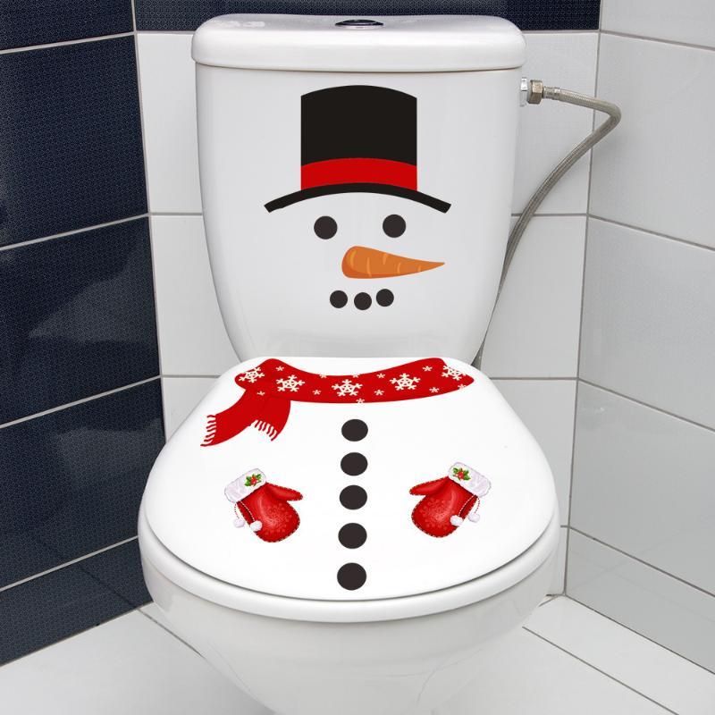 Christmas Snowman Toilet Sticker Self Adhesive Waterproof Removable Vinyl Decal for Home Bathroom Xmas Holiday Decor