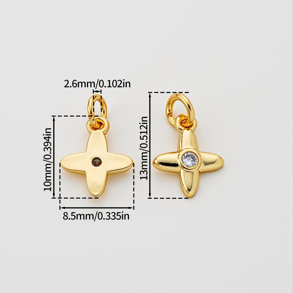 2 Stück 8,5*13mm 14/18K Goldfarbenbeschichtete Kreuz-Stern-Anhänger mit Zirkonia für DIY Armband Halskette Schmuckherstellung Zubehör