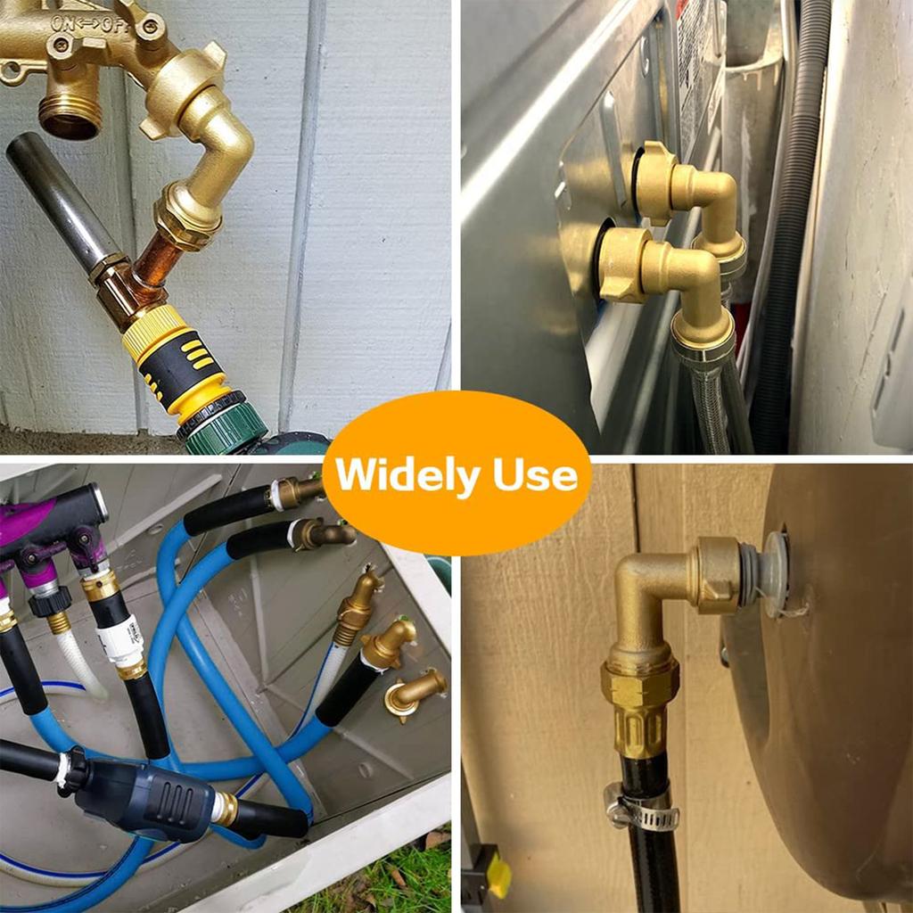 2 stk 90 graders hageslange albuekoblinger 3/4" kraftig slangeadapter med 4 O-ringer solid messing svanehalskobling