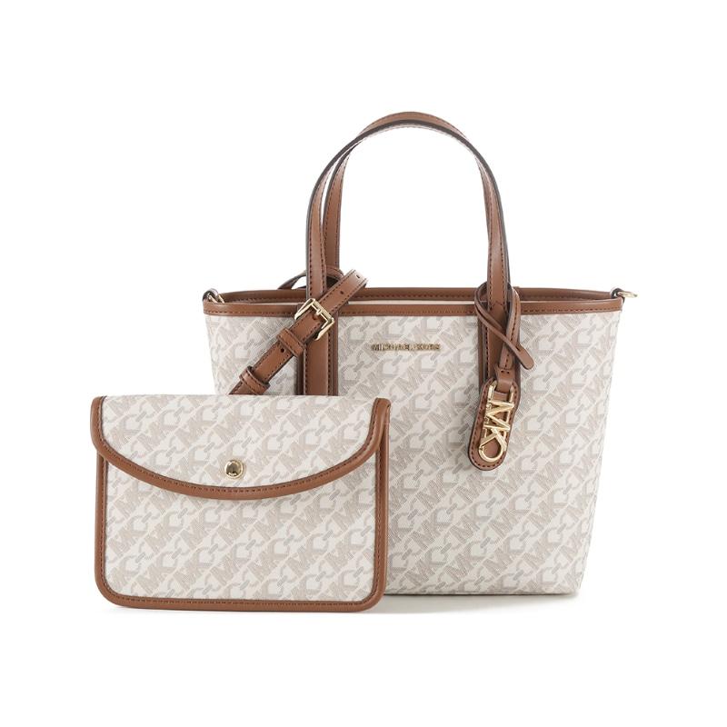 

Michael Kors Eliza Series Chain Monogram Faux Leather Tote Shoulder Bag Women Tote Vanilla-White 30R4GZAT0B-VANILLA-LUGG Basic Set (Bag+Dust Bag)
