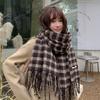 Plush Plaid Wool Scarf Tassel Long Shawl Simple Winter Cashmere Scarves  Student