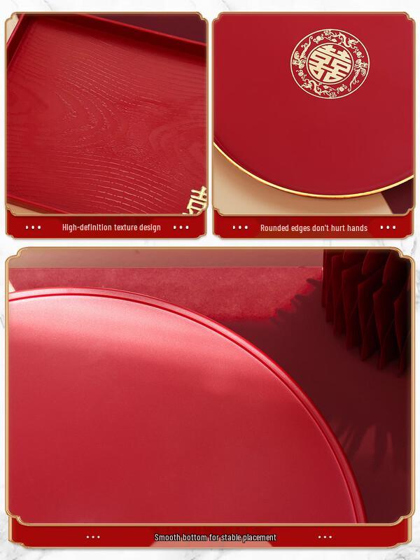 Wuhe Rotes Imitationsholz-Serviertablett-Set