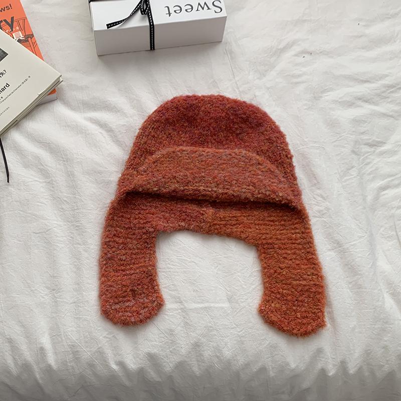 

Ear protection knitted Lei Feng hat versatile thermal flying hat cold-proof outdoor ski hat small wool hat average size помаранчевий