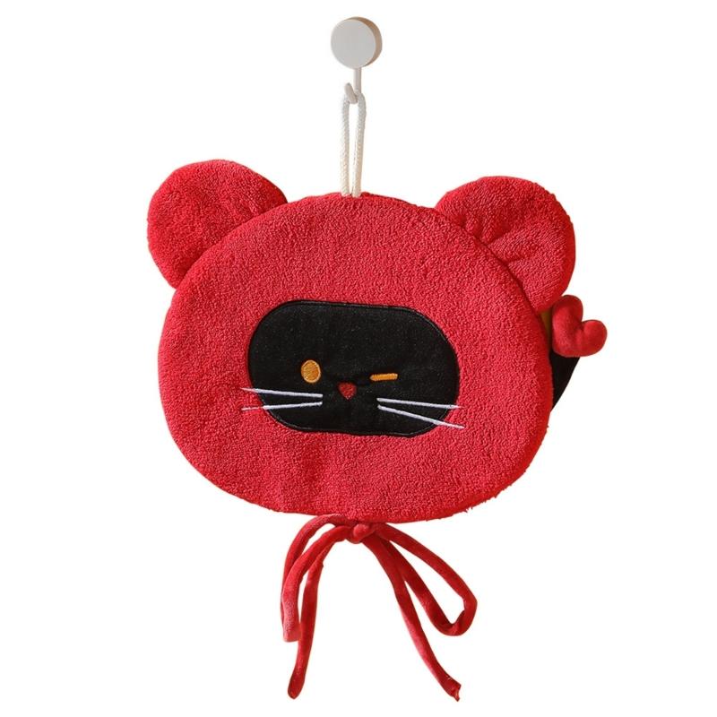 

Lovely Cartoon Cats Pattern Absorbent Towel Hanging Styles Corals Fleece Fabric for Home Use Bathroom and Kitchen красный