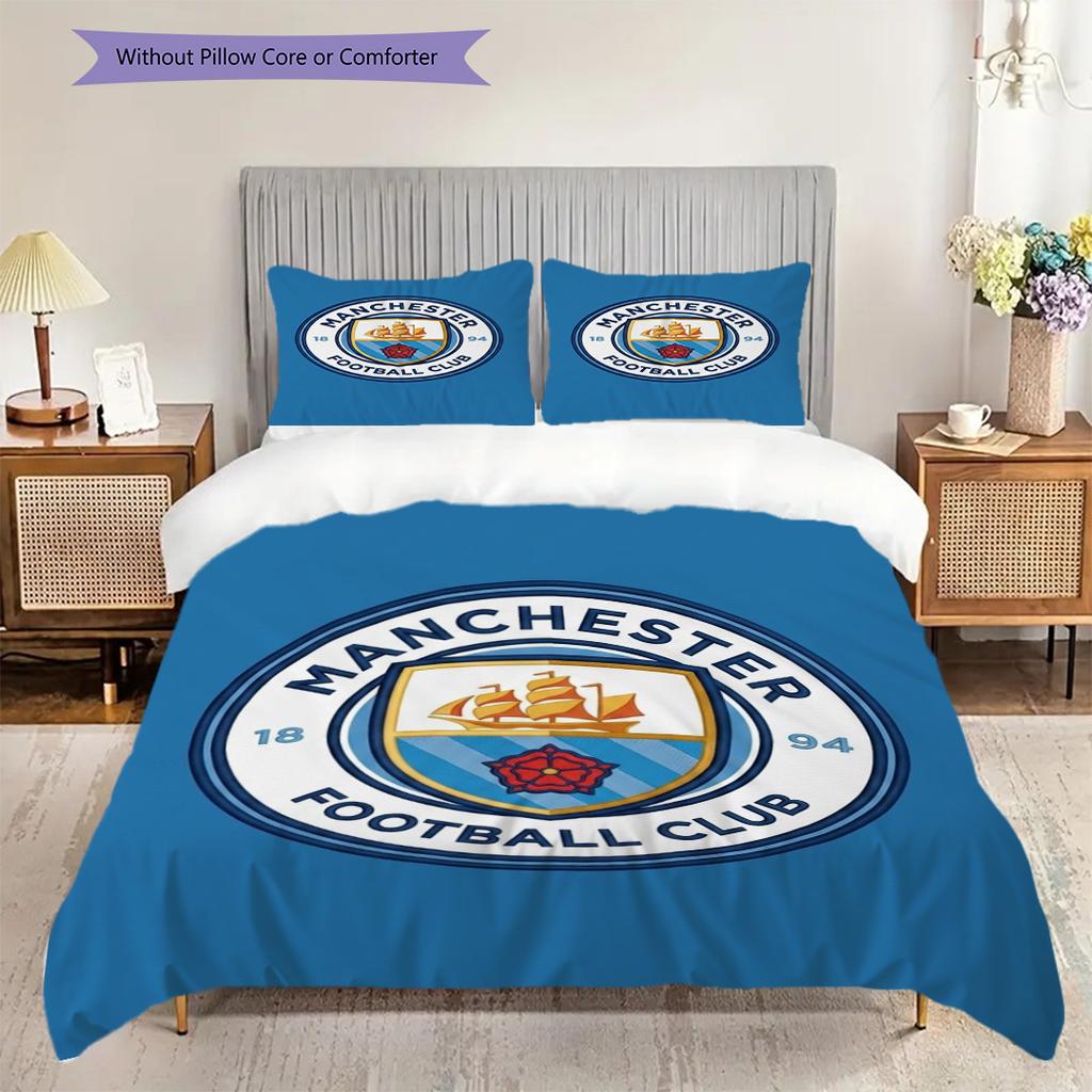 Manchester City Emblem Abstract Background Three-piece set (1 * duvet cover + 2 * pillowcase, without core) 2DFlat Soft and comfortable Bedding set