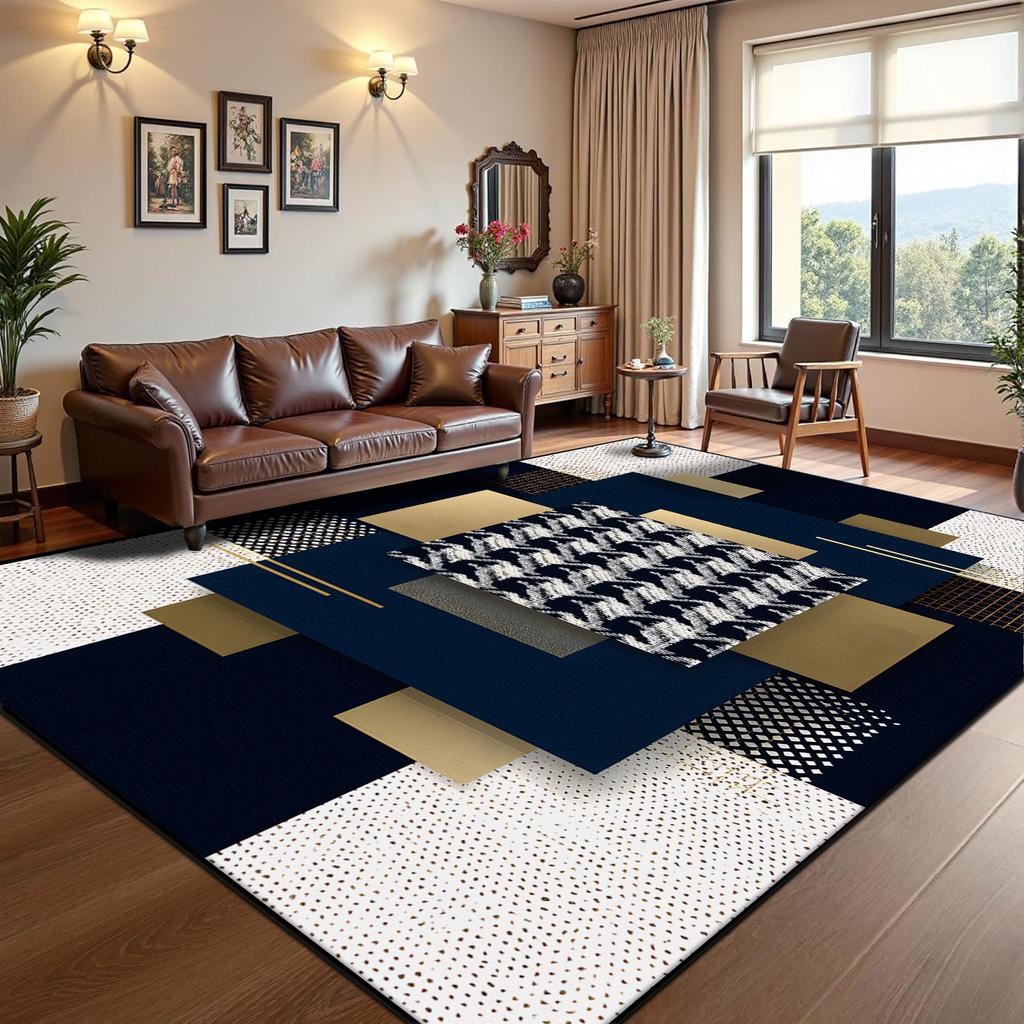 Covor Albastru Modern Abstract pentru Sufragerie, Dormitor Nordic, Covor Antiderapant, Catifea Scurtă, Covoraș Personalizabil, Lavabil