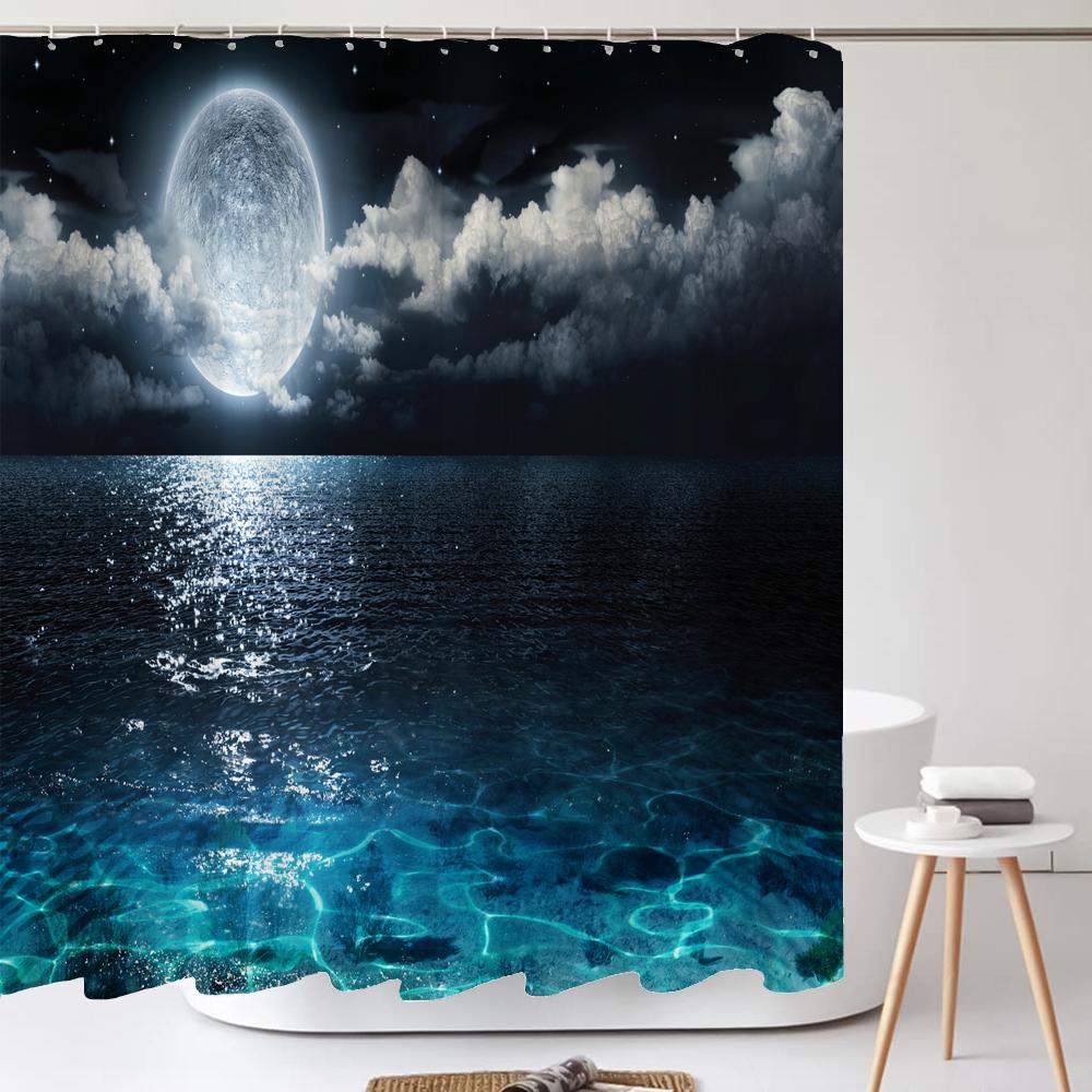 Star Galaxy Planet Shower Curtain Night Starry Sky Universe Space Moon Print Polyester Bathroom Curtain Home Bathtub Decoration