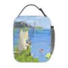 Cartoon Small Cat Fishing Insulated Lunch Bag for Kids School Cooler Thermal Food Box Tote Portable Lunch Boxes Container