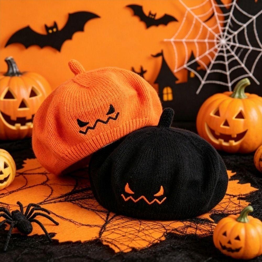 Jacquard Knit Pumpkin Beret Hat Warm Lining Pullover Hat Knitted Beanie Hat Cosplay Costume