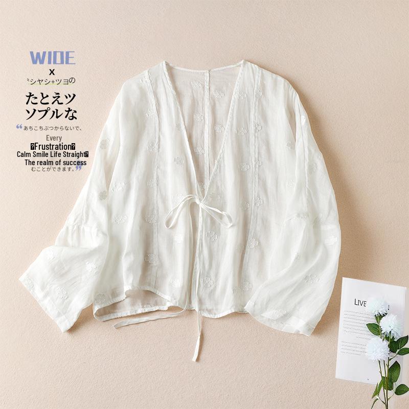 

Embroidered Women s Retro Cardigan - Cotton Linen Short Jacket, Versatile & Loose Fit, New for Spring 2026 XL (Weight 60-70kg) білий