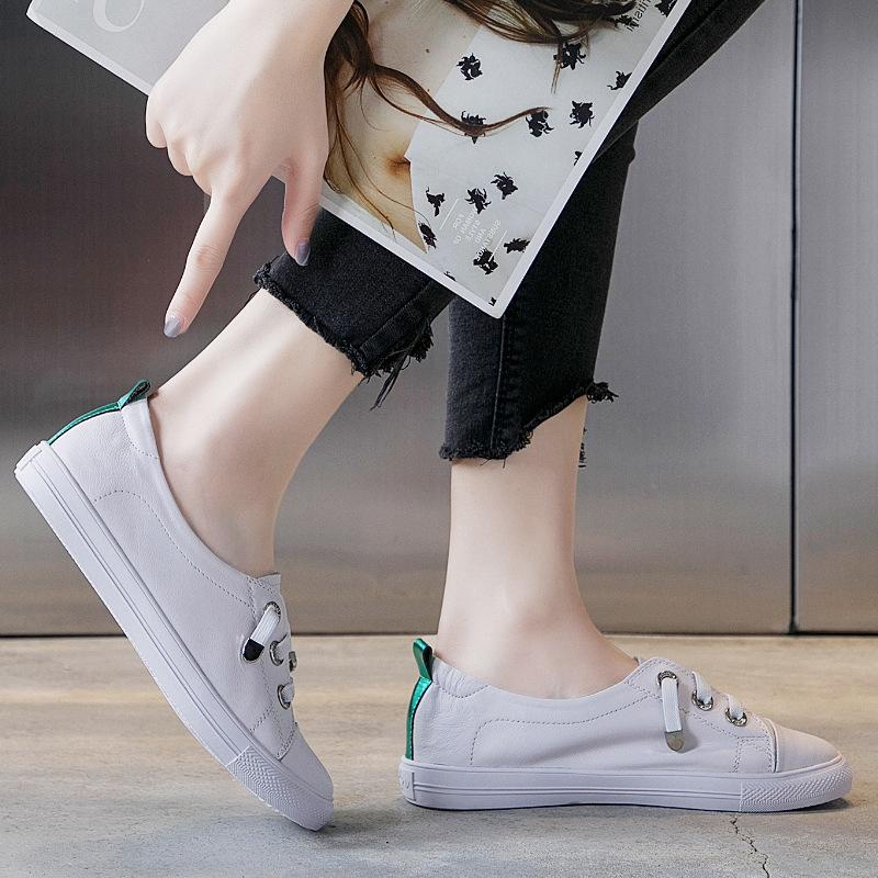 Large size women's shoes - summer new leather casual little white shoes women's versatile breathable shallow mouth flat-soled single shoes