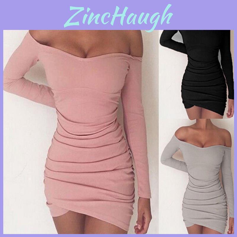 Elegant Women Long Sleeve Off Shoulder Evening Cocktail Party Club Bodycon Mini Dress Us