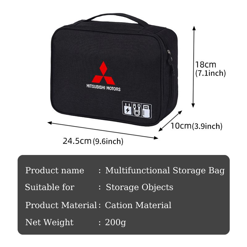 Car Logo Oxford Cloth Digital Storage Bag Charger Data Cable For Mitsubishi Outlander Pajero Sport Lancer EX ASX L200 Eclipse