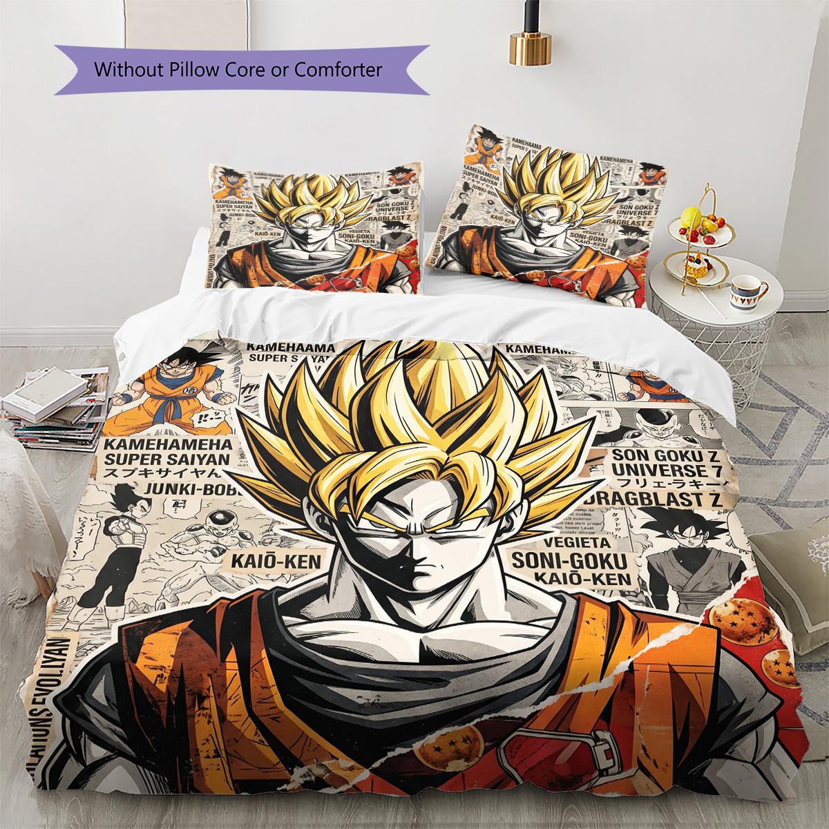 Постельное белье с рисунком Dragon Ball Комплект одеял Покрывало Наволочка Домашний Декор Подарок на День Рождения (1 пододеяльник + 2 наволочки, без наполнителя) 135x200cm