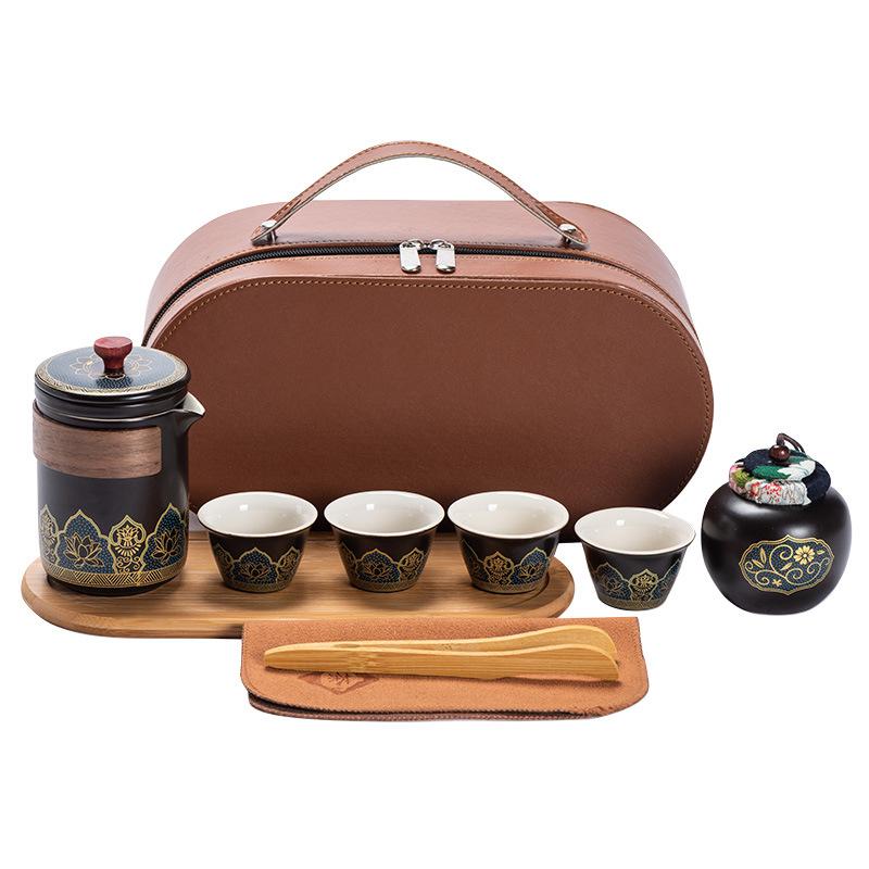 Japanese Outdoor Travel Kung Fu Tea Set Brewing Teapot Ceramic Kuaike Tea Cup Tea Tray Portable Business Gift