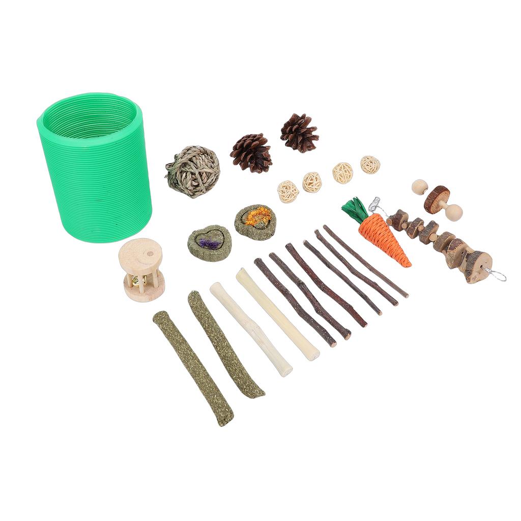 Hamster Toys Set with Tunnel Chewable Wood Timothy Hay Guinea Pig Enrichment Chew Toys for Small Animals