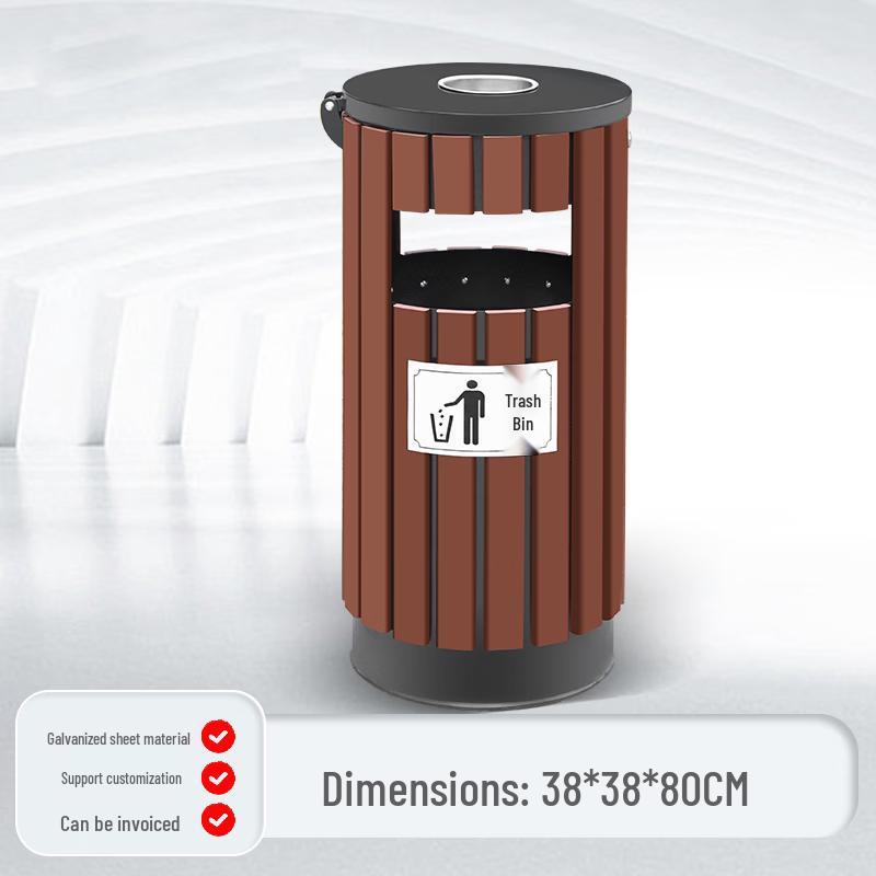 Langxi Outdoor Steel-Wood Round Trash Can