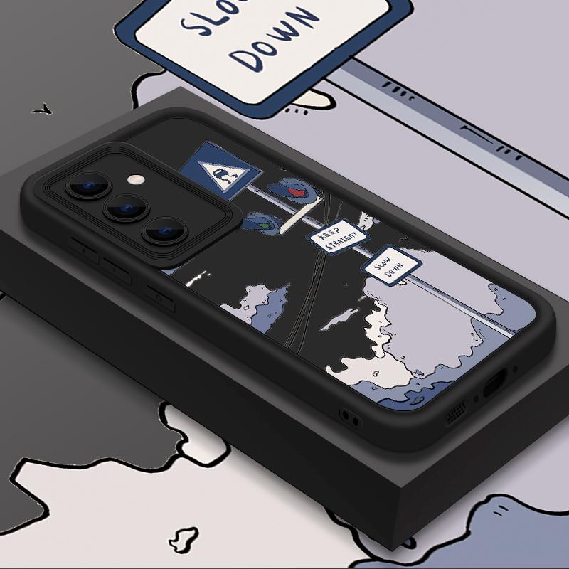 Oil Painting Road Sign Case For Samsung Galaxy A56 A16 A15 A55 A54 A35 A25 A36 S24 FE S25 Edge S24 S23 S22 Ultra TPU Phone Cover