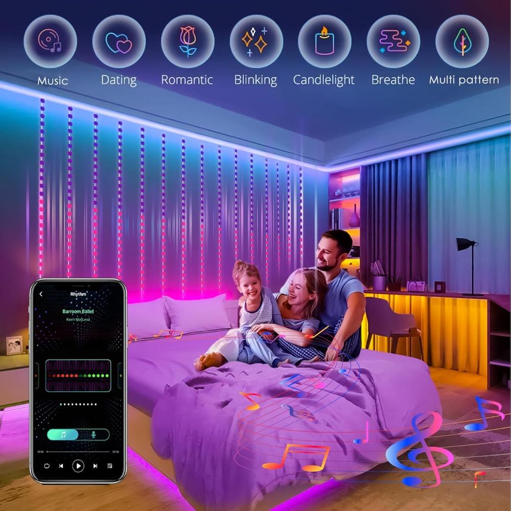 Smart LED Curtain Lights Fairy Curtain String Lights with APP & Remote Dynamic DIY Color Changing for Home Party Christmas Decor