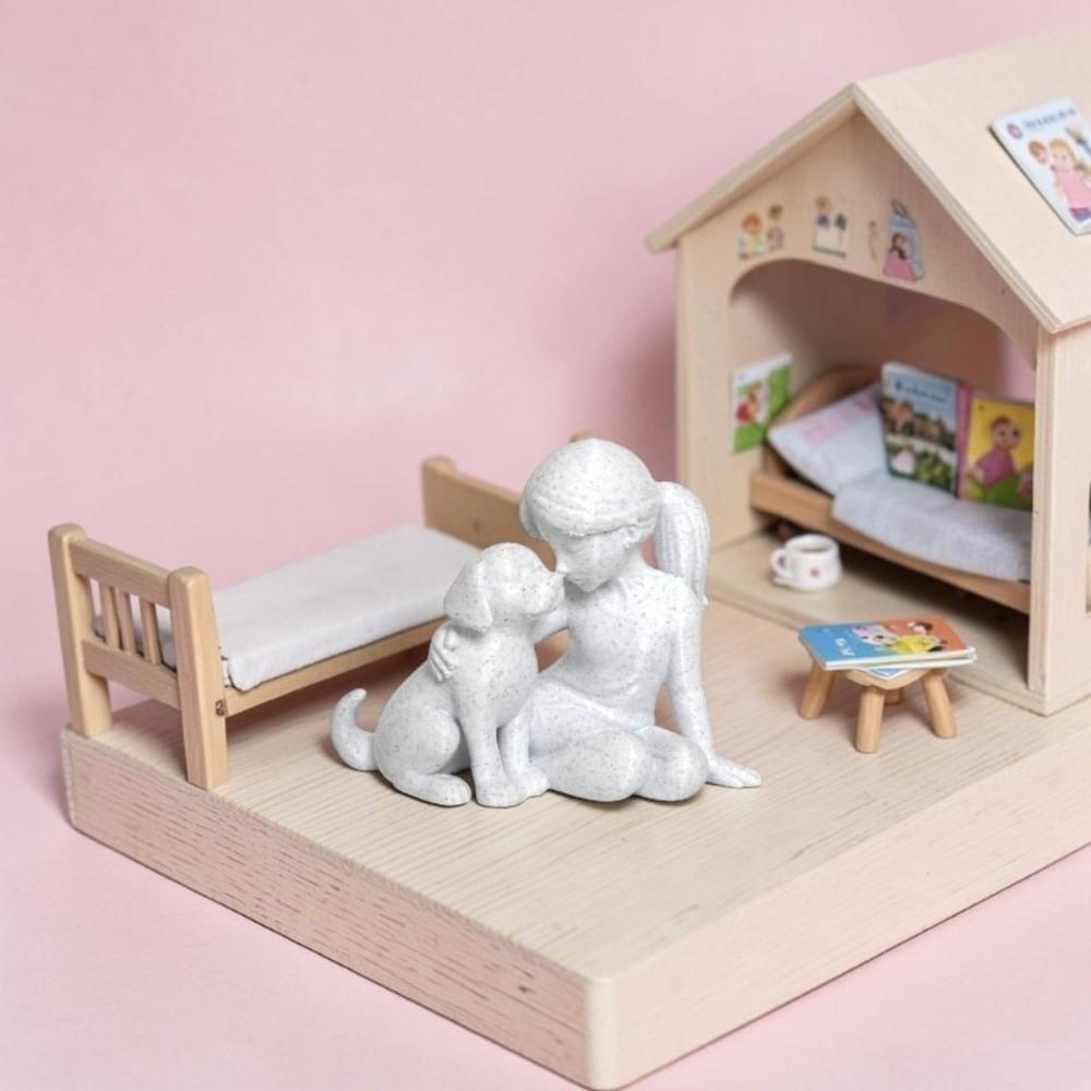 3D Printed Girl And Dog Statues Cute Canine Statues Crafts Nordic-Style Ornaments  Home Decoration
