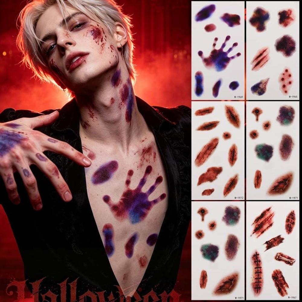 Zombie Cosplay Halloween Tattoo Stickers Bloody Makeup Body Art Scar Decals  Photo Props