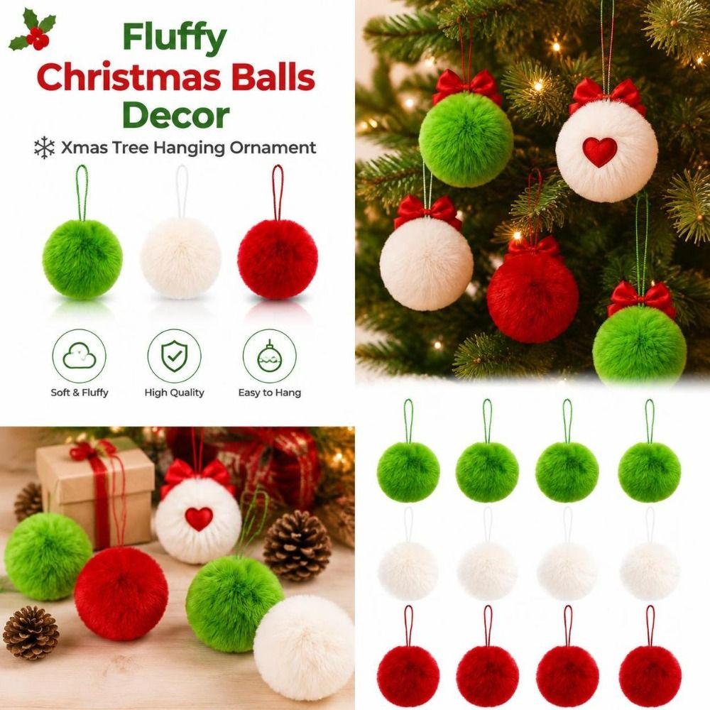 6PCS Plush Fabric Christmas Tree Hanging Ornament Plush Balls Xmas Tree Decor Holiday Party Decor