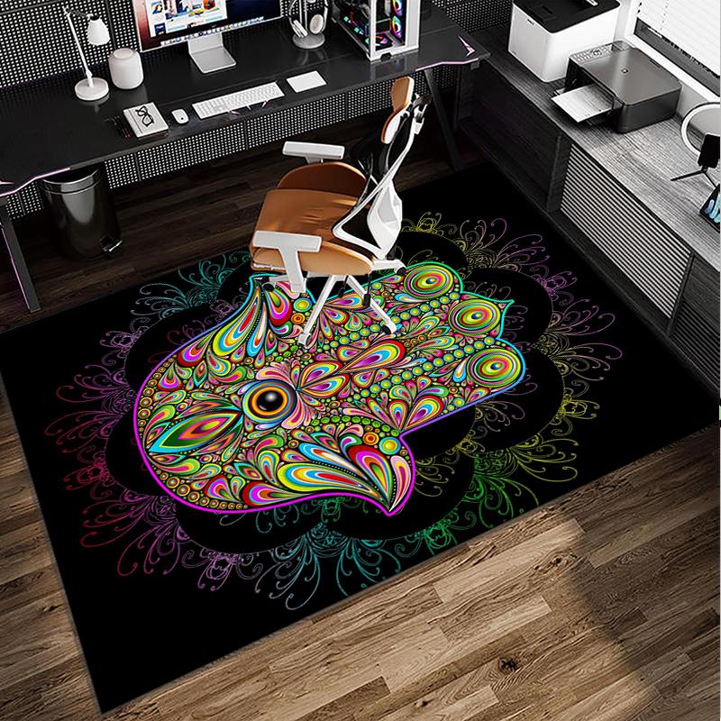 Colorful Hamsa Mandala Pattern Office Rug Chair Mat, Entryway Carpet, Suitable for Front Door, Bedroom, Living Room, Desk, Holiday Gift