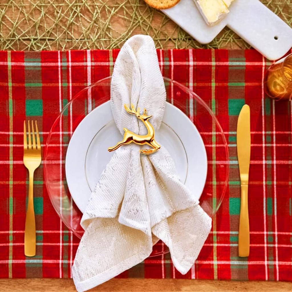 Gold Reindeer Christmas Napkin Ring Set for Festive Table Settings