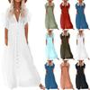 Rochie de plajă de vară pentru femei, cu decolteu în V, croială largă, rochie maxi cu nasturi în față, rochie de vacanță cu mâneci scurte și talie elastică