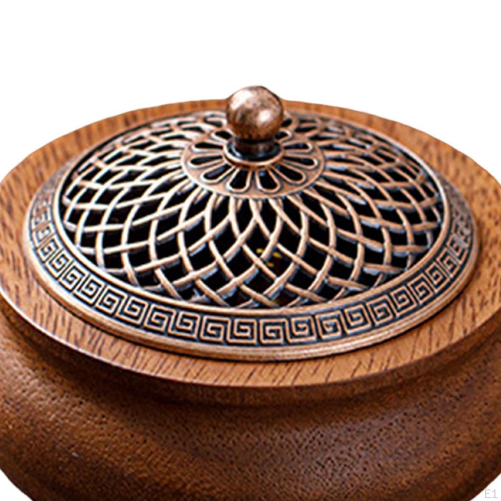 Incense Holder Ornament Housewarming Gift Desk Mediation with Lid Home Fragrance Round for Bedroom