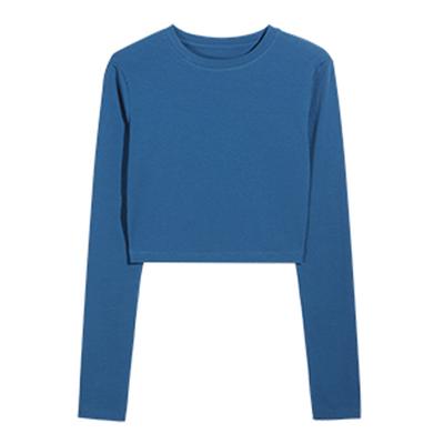 Pure Cotton High-waist Short T-shirt for Women's Autumn New Style with Navel-exposed Long-sleeved Top Slim Base Shirt