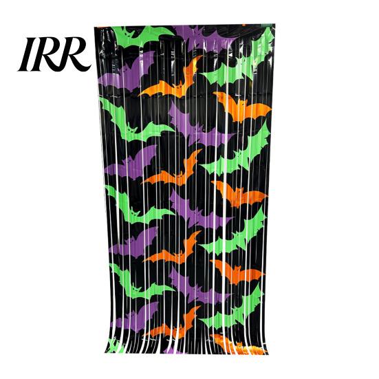 Halloween Event Decoration Foil Fringe Curtain for Halloween, Orange Purple Black Background Holiday Party Backdrop Photo Booth Props, Pumpkin