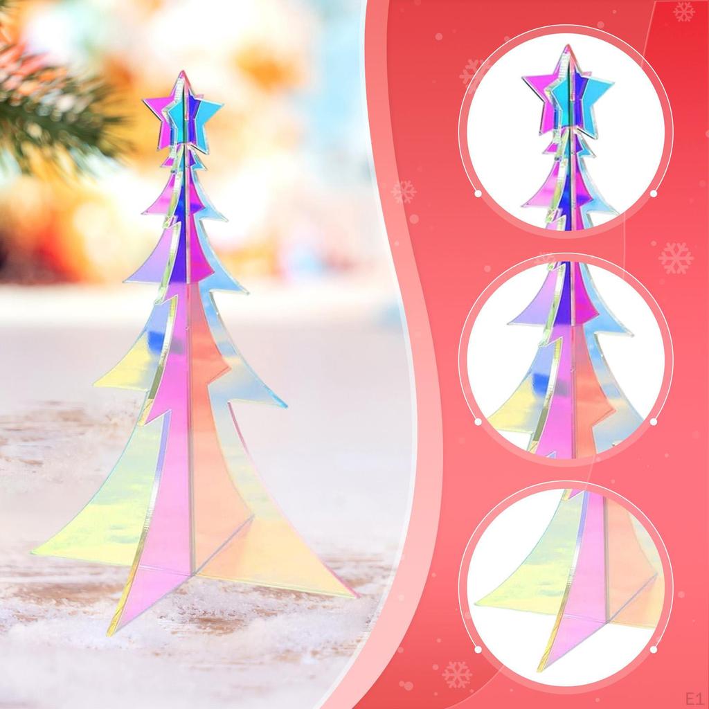 3Pcs Acrylic Christmas Tree Decorations Mini Xmas Ornaments Desk with Star Topper for Fireplace