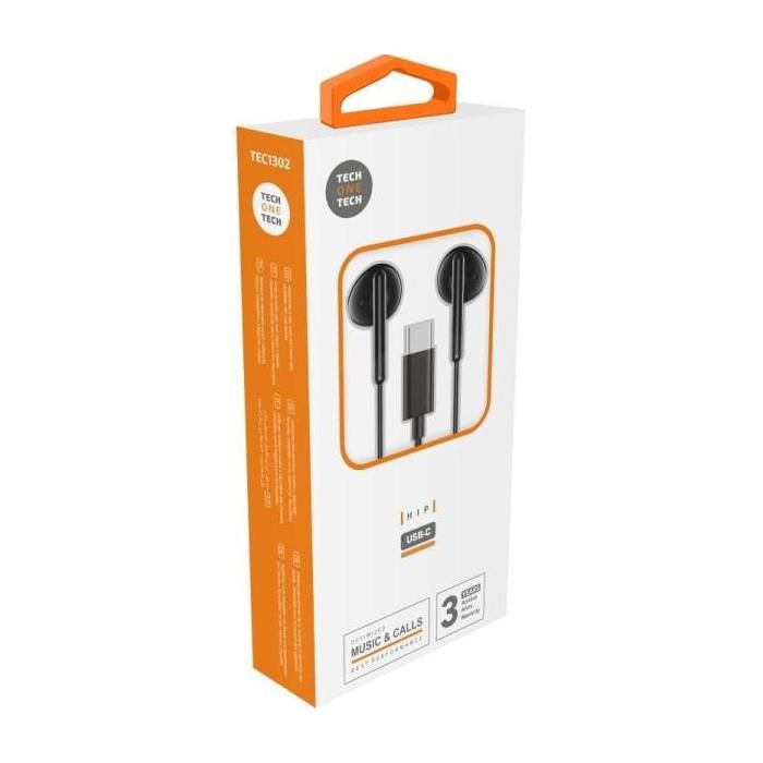 Auriculares Intrauditivos Tech One Tech earTECH TEC1302- con Micrófono- USB Tipo-C- Negros