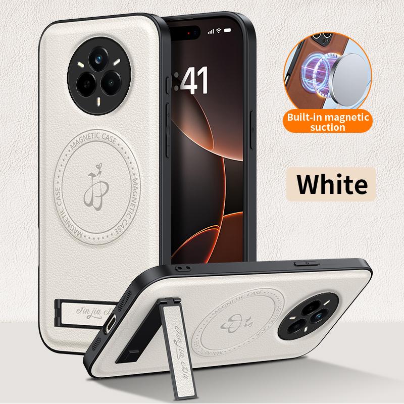 Luxury Magnetic Stand Holder PU Leather Phone Case For Magsafe Realme 14 Pro Plus Wireless Charging Logo Cover