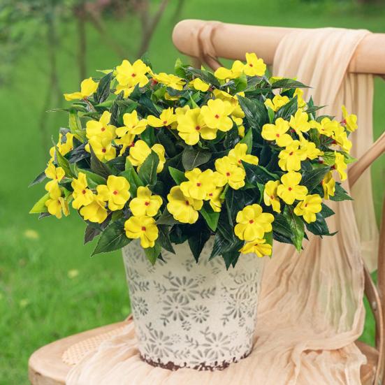 Artificial Impatiens Bunch UV Resistant Faux Flowers Low Maintenance Fake Impatiens Bouquet for Indoor Vase Planters Balcony Decorations