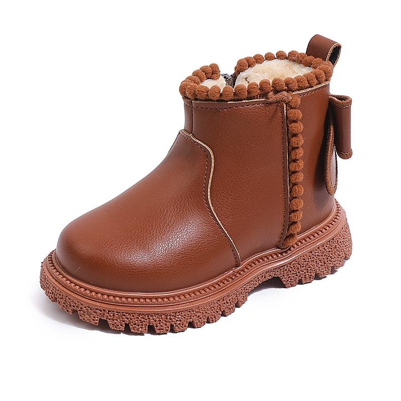 New Winter Korean Style Lined Children's British Ankle Boots Girls Side Zipper Fashion Soft Durable Leather Boots