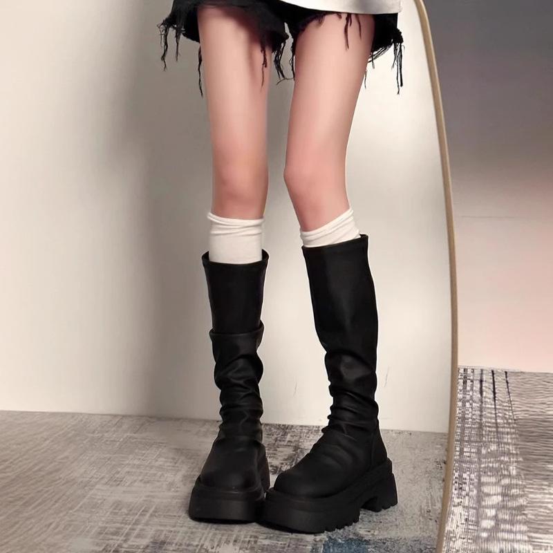 Damenstiefel, High Heels, Stiefel mit dicker Sohle, Lange Stiefel