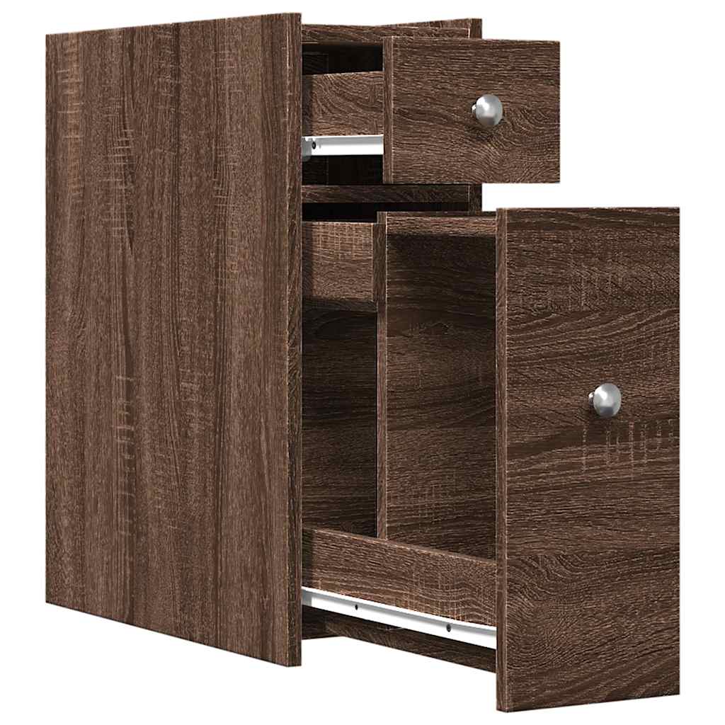 Narrow Bathroom Cabinet with Casters Oak Effect Wood Composite