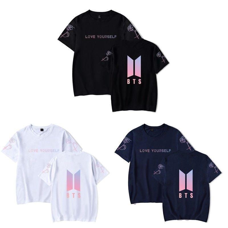 Bts Tryckt T-shirt Kortärmad Bomull Vardagskläder För Fans Mode